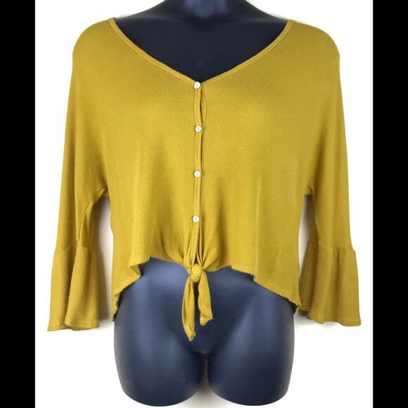 NEWBURY KUSTOM Mustard Bell Sleeved F Top Sz Small - Picture 1 of 6